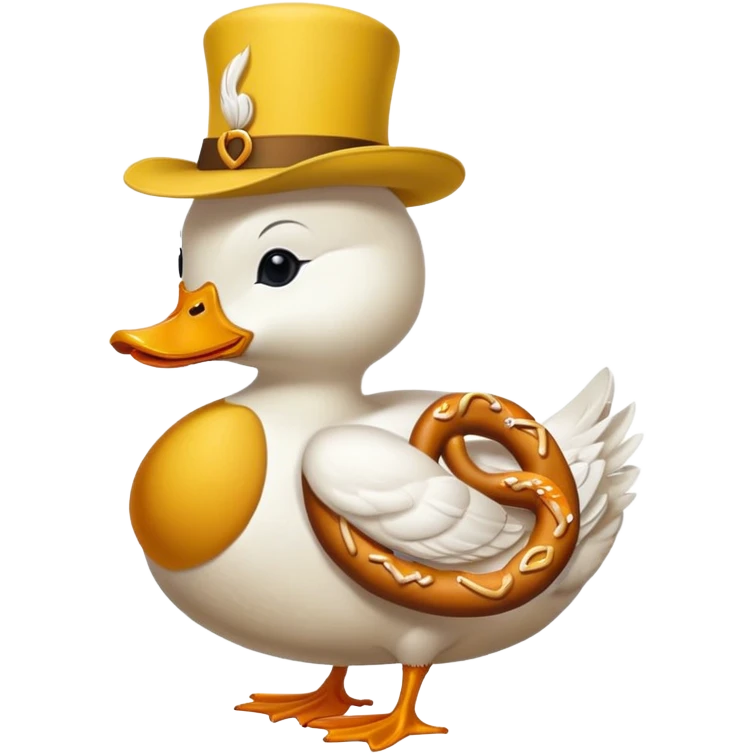 duck wearing a pretzel as a hat emoji