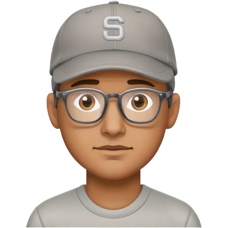 A man with a grey baseball cap, hazel eyes, and glasses emoji