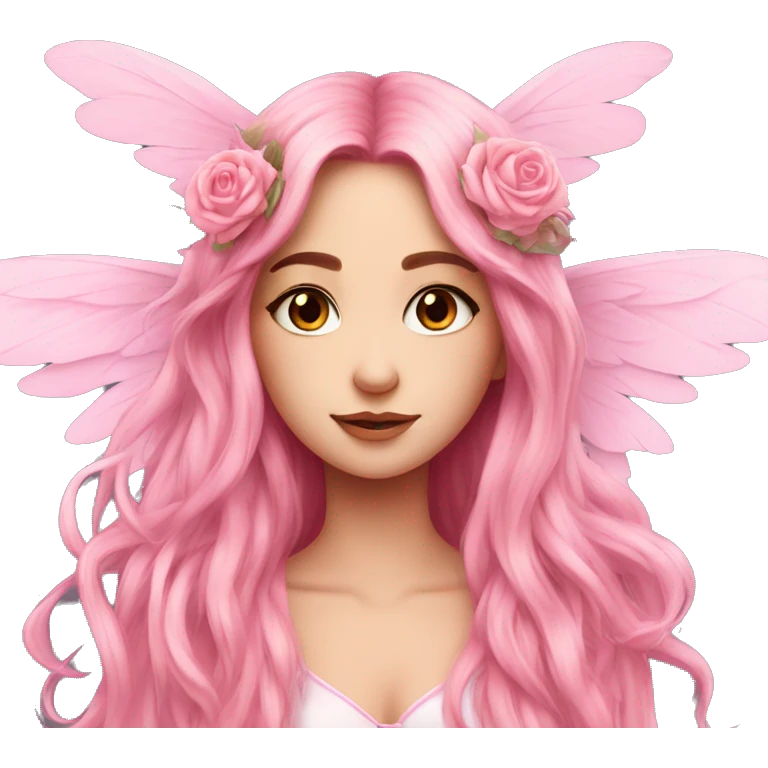 big wings, rose, Beautiful, fairy, pink, long hair emoji