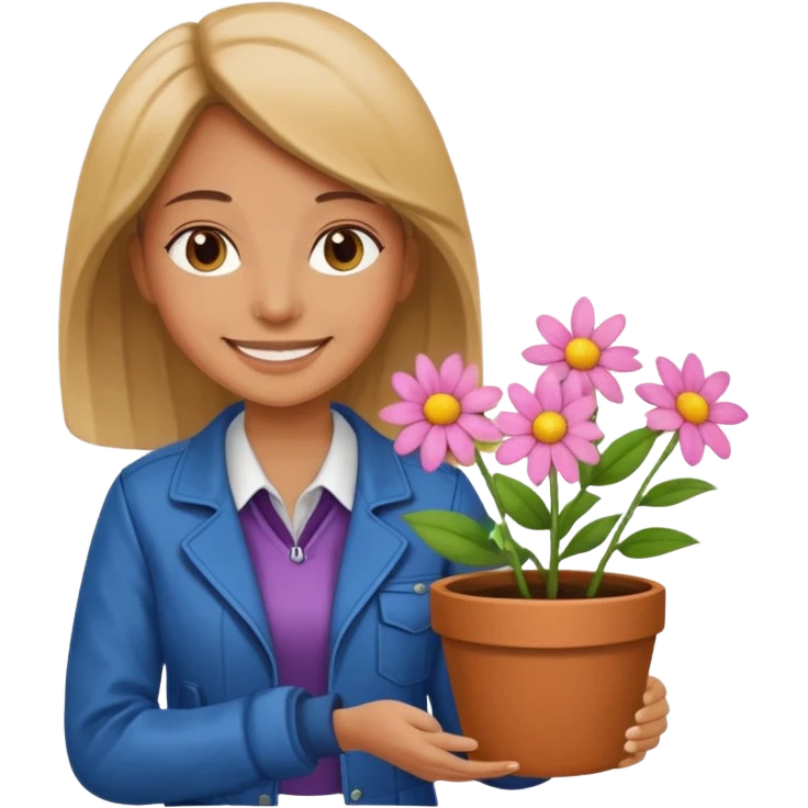 woman holding a flower pot in jacket emoji