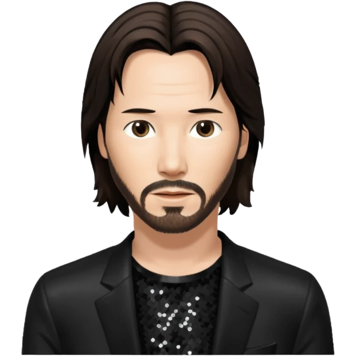 Keanu Reeves with dark brown hair, black sequin outfit emoji