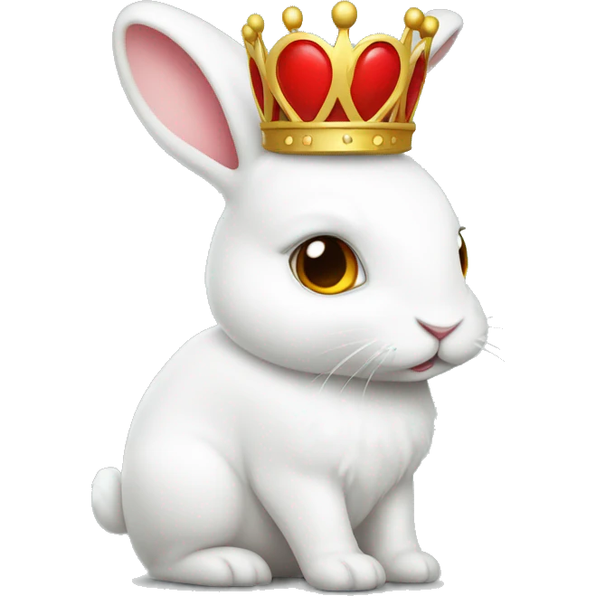 White bunny with crown. Red heart emoji