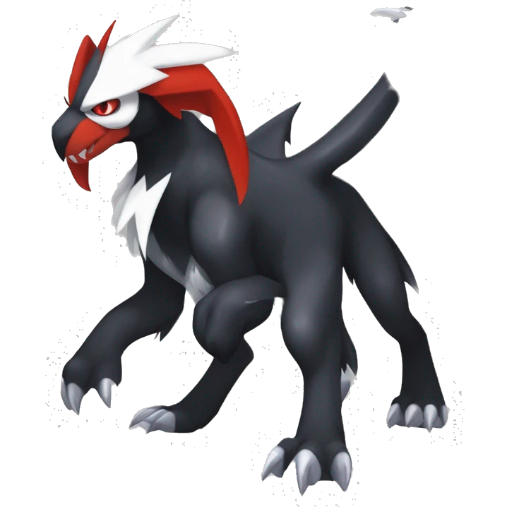 Black Cool Edgy Absol-Houndoom-Garchomp Fakémon Digimon with Red and white Edgy markings, full body, outlinEd emoji