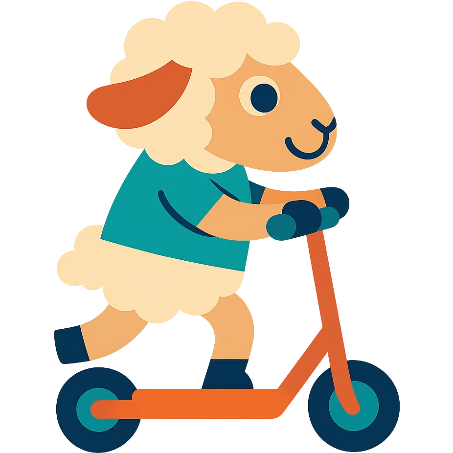 cartoon sheep riding a scooter emoji