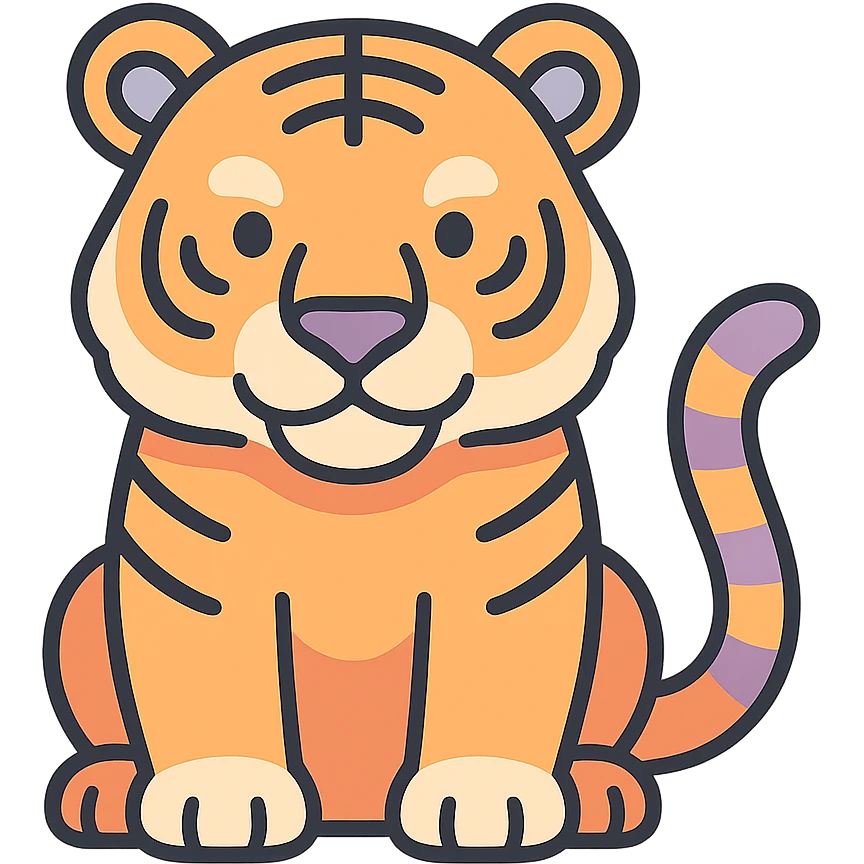 tiger, symbol of the year in feng shui, Chinese eastern style, thin clean contours, soft rounded shapes, pastel palette #98B5BC, #B5B3C1, #C9A3C9, #E4C0CA, #F7DCD1, #F7C0AA, detailed shadows and highlights, soft lighting, transparent background, less cute, no decorative elements emoji