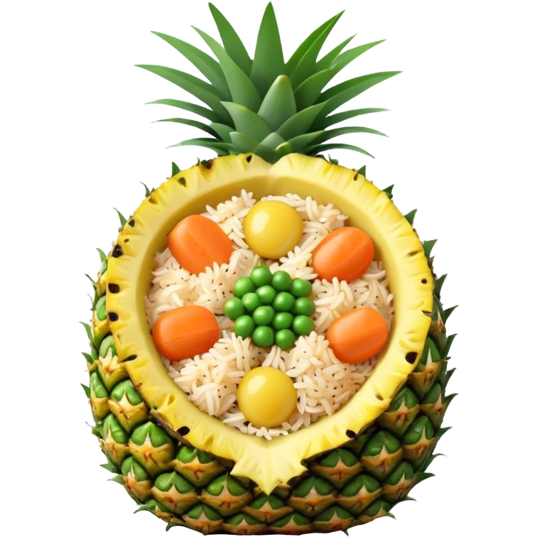 pineapple fried rice emoji, rice and vegetables inside a halved pineapple, extra vibrant emoji
