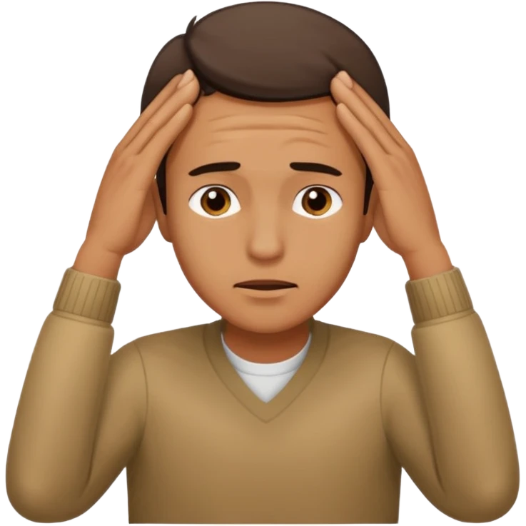An overwhelmed man touching his forehead with his hands emoji