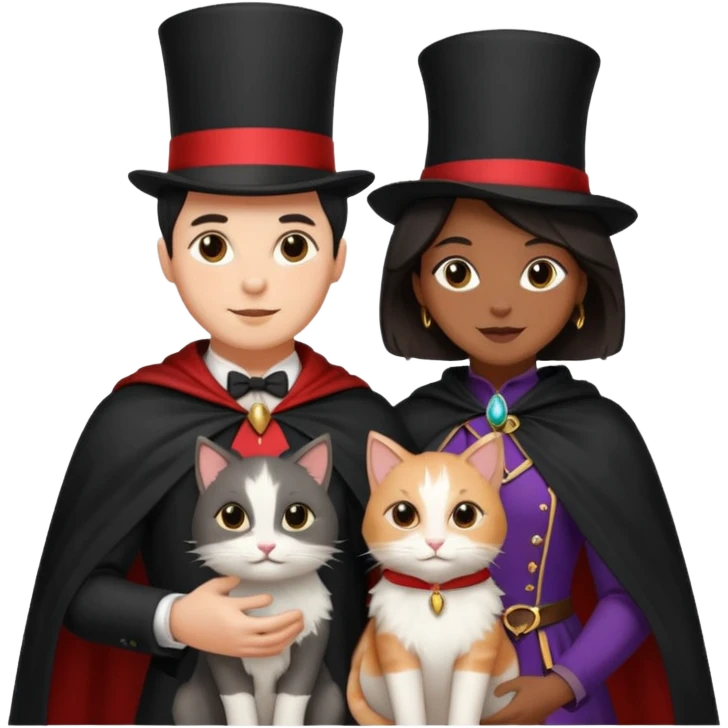 magician couple and their pet cat emoji