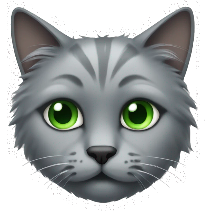 Fluffy gray cat with green eyes emoji