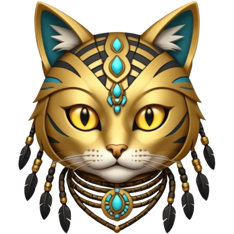 cat, wear tribal shaman cloth, cyberborg emoji