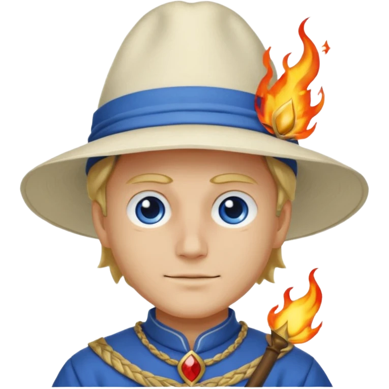 Sabo l'empereur des flammes avec un chapeau blanc et une chemise bleu de one piece emoji
