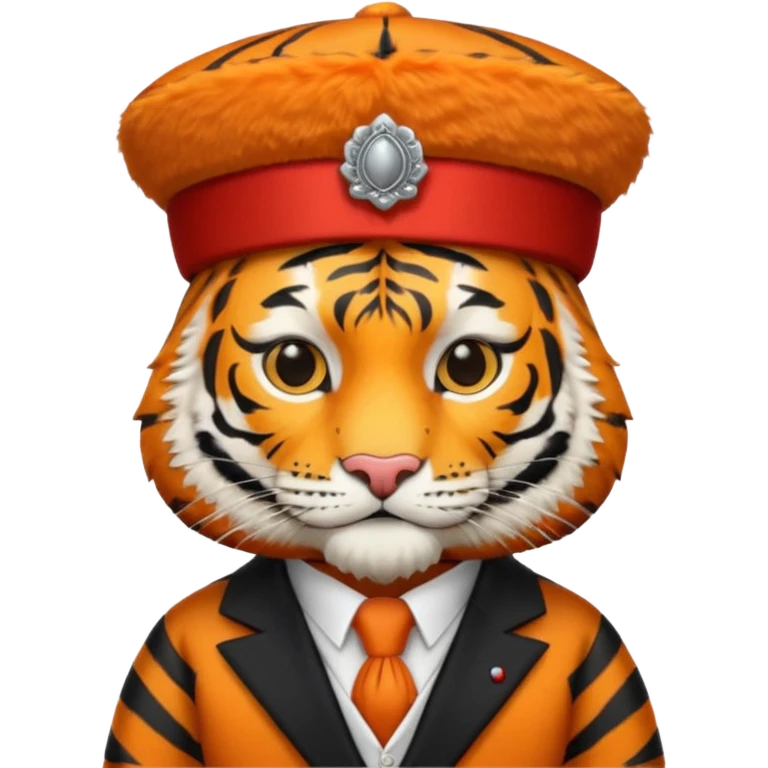 black suited tiger with fes hat emoji