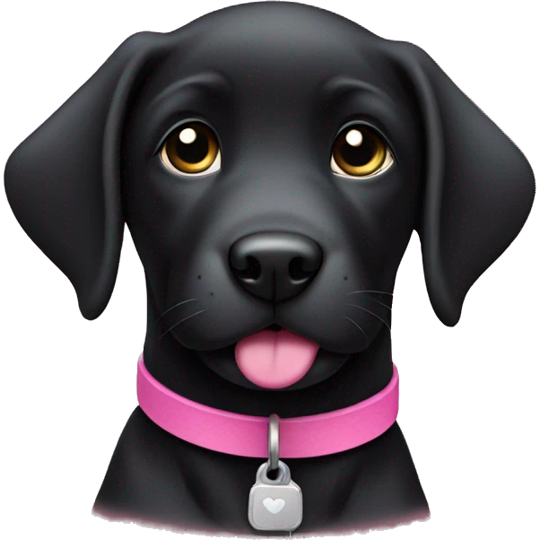 Black lab puppy with a pink collar emoji