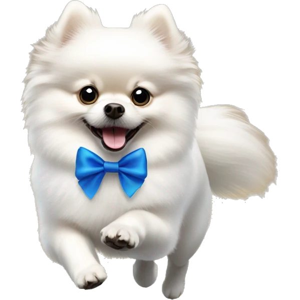 White Pomeranian with blue bow running  emoji