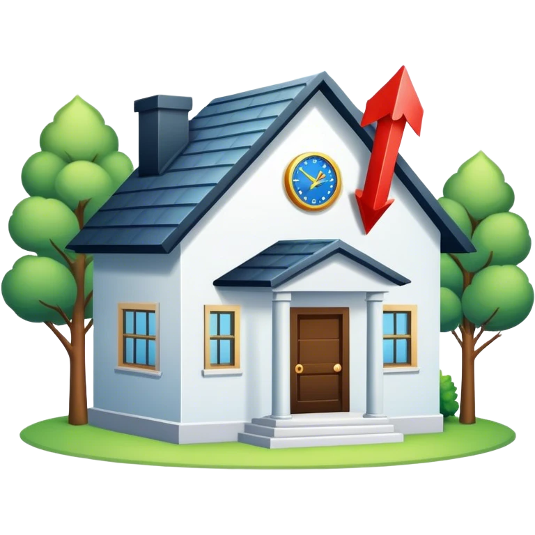 Stock market arrow behind the house emoji