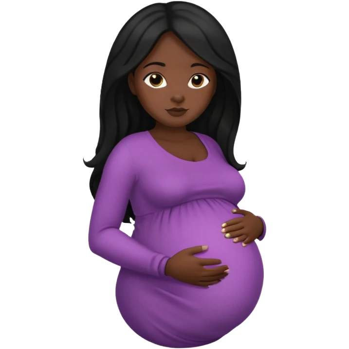 Dark black skin, african black Woman with huge pregnant belly, long hair emoji