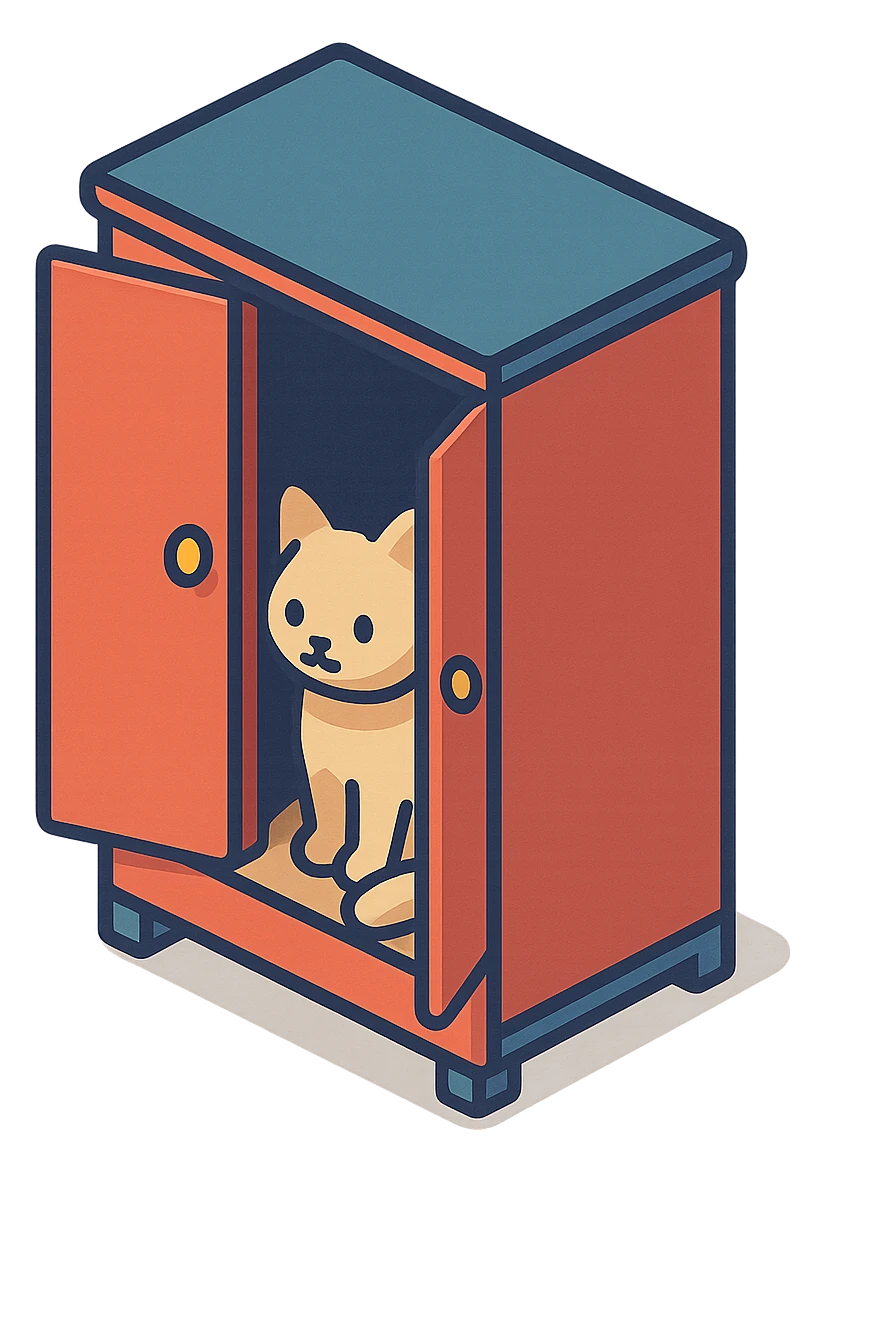 кошка тихо прячется в шкафе emoji