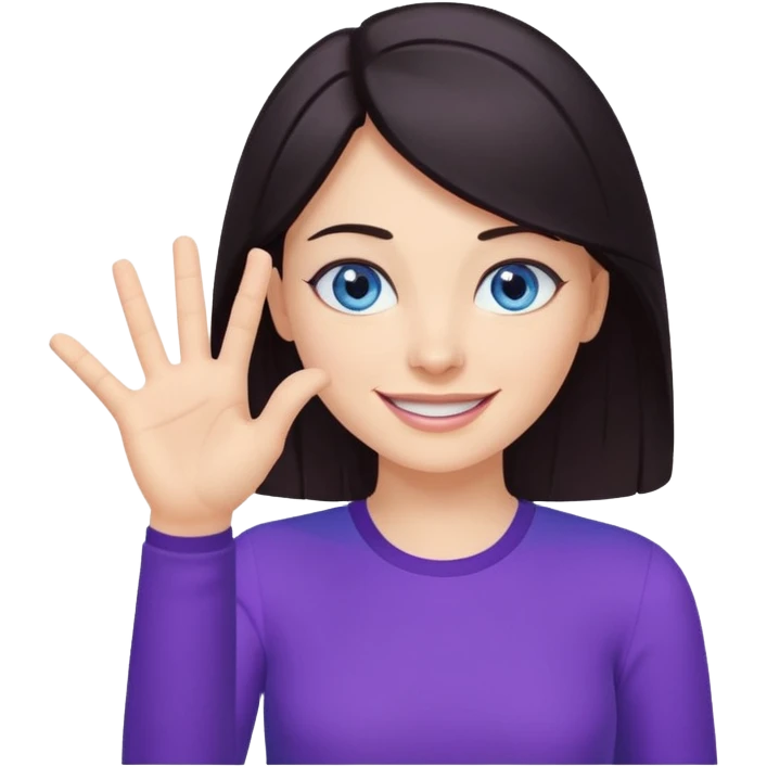 Grinning dark hair woman with blue eyes, wearing purple shirt - showing that somehting is obvious with her hand

 emoji