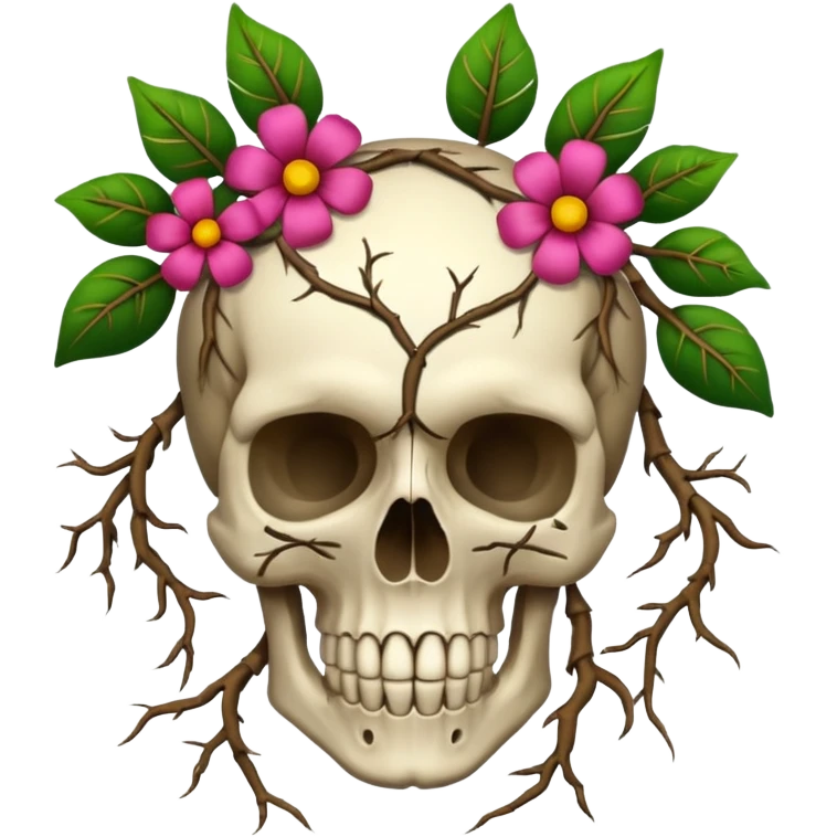 Skull made of roots + flowers emoji