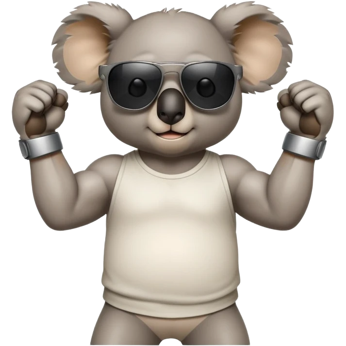 anthropomorphised koala in casual clothing, wearing dark sunglasses, flexing muscles emoji