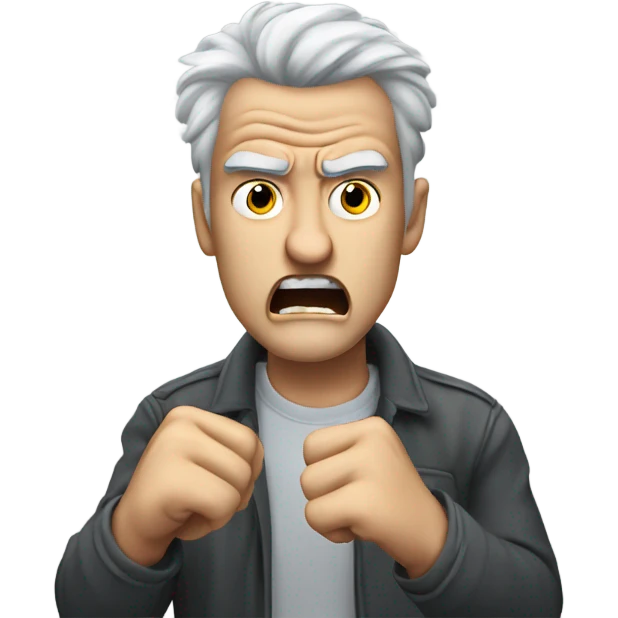 An angry white man with grey hair Shakes his fist at the sky in rage emoji