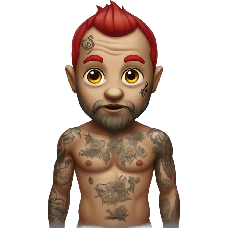 Gnome with no shirt on covered in tattoos emoji
