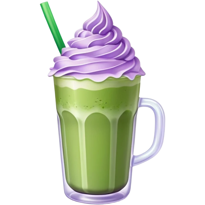 Iced matcha latte with purple whipped cream  emoji