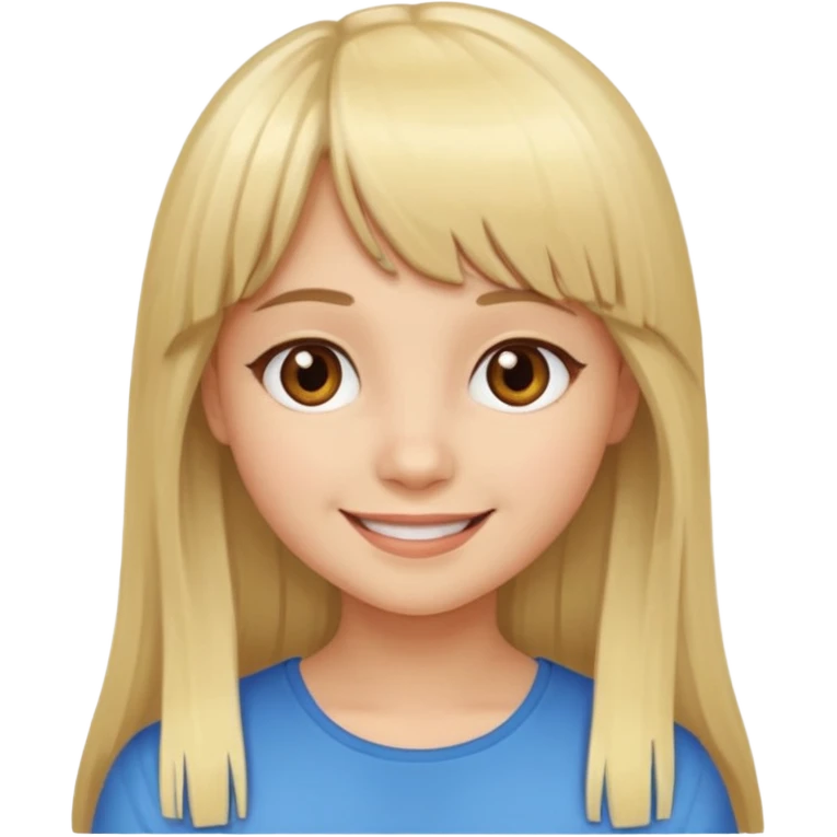 Girl with long blond hair with fringe and brown eyes emoji