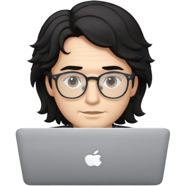 guy with wavy black hair and skin tone a little bit white and glasses, with a macbook emoji