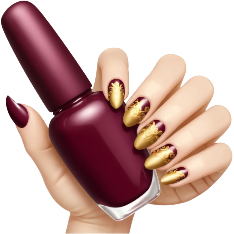 gold and burgundy rococo inflatable puffy nail polish emoji