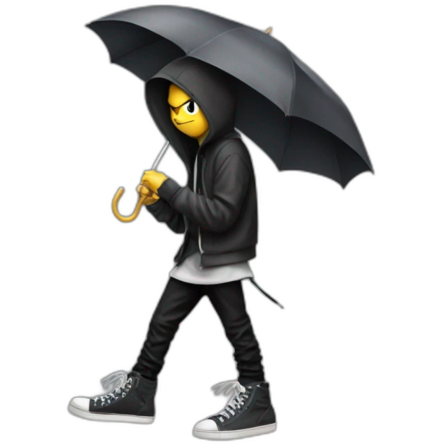 Angry emo kid in hoodie with umbrella in rick owens shoes emoji