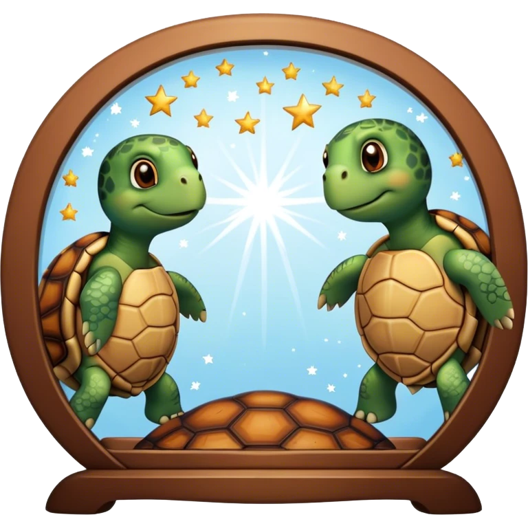 Turtle reflection in a mirror with stars emoji