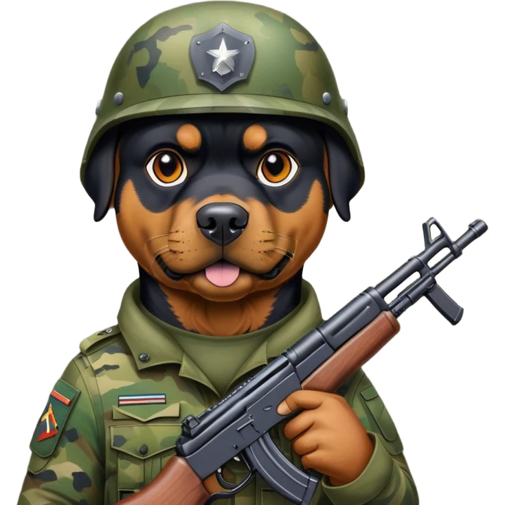 Rottweiler dog with Ak-47 and wearing militar helmet emoji
