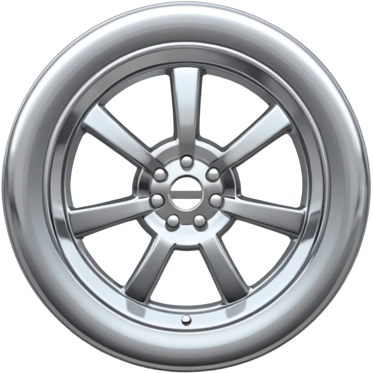 A chrome car wheel emoji, polished silver metal rim, smooth circular shape, minimal futuristic design, soft reflections, iOS emoji style, centered on white background, ultra clean look emoji