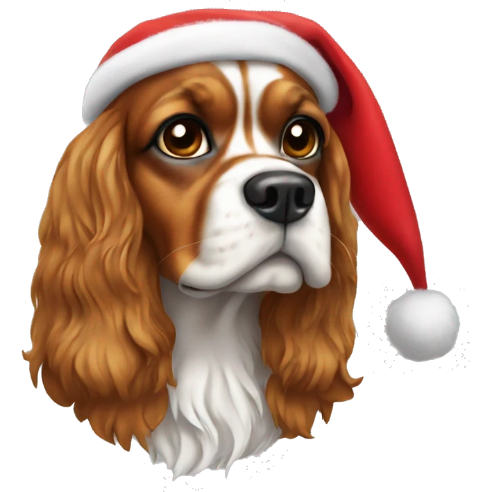 King Charles dog wearing Santa hat emoji