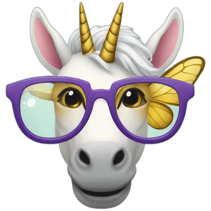 A unicorn with glasses and a bee emoji