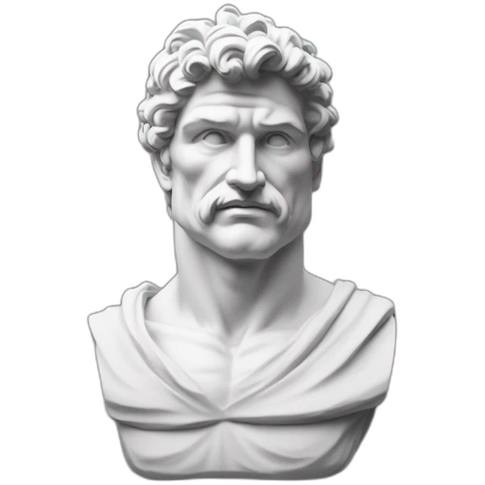 estátua dos pés a cabeça de um homem musculoso igual a Roma antiga. Mármore branco. Sem roupas. O bico do peito está em destaque, em seguida a V-Line da cintura. Pau Grande. Sem roupa. emoji
