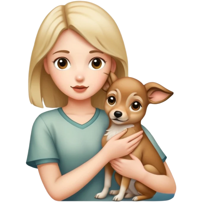 A girl holding a fawn dog emoji