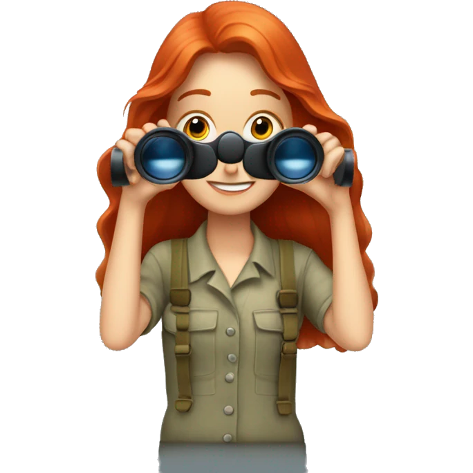 Long red haired girl looking at binoculars emoji