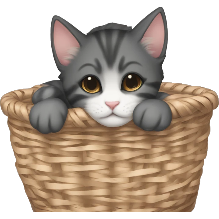 Kitten curled up in a basket dark academia aesthetic emoji