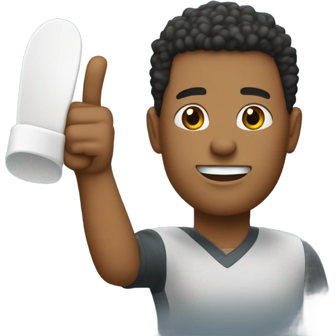 A person that has on a foam finger and the sports team is called TATUM emoji
