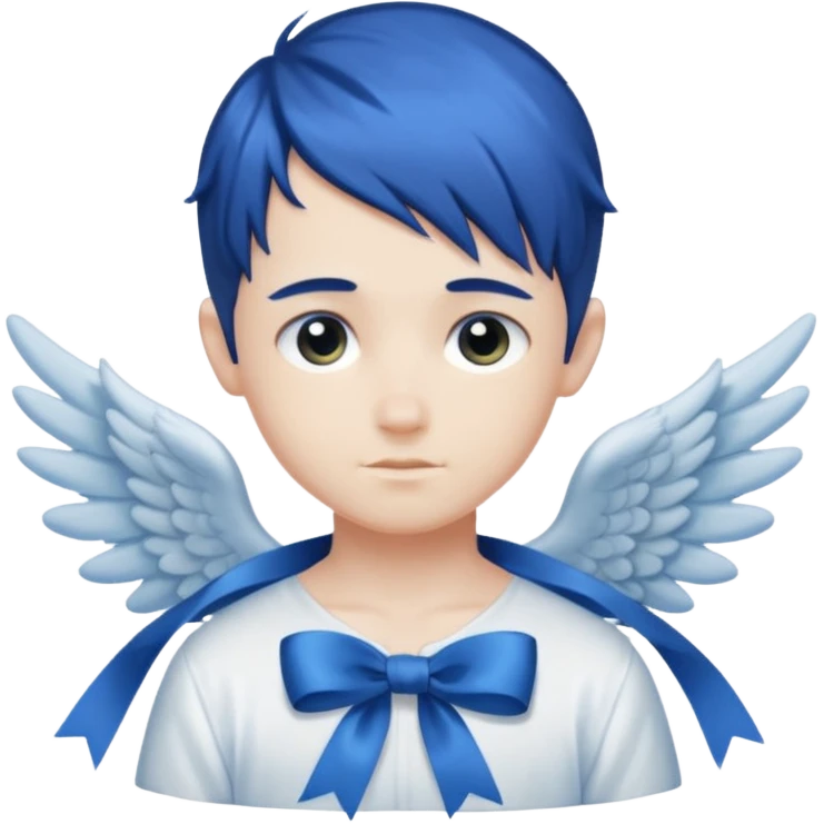 A graceful angel boy with deep blue hair tied in a ribbon, spreading gentle light.








 emoji