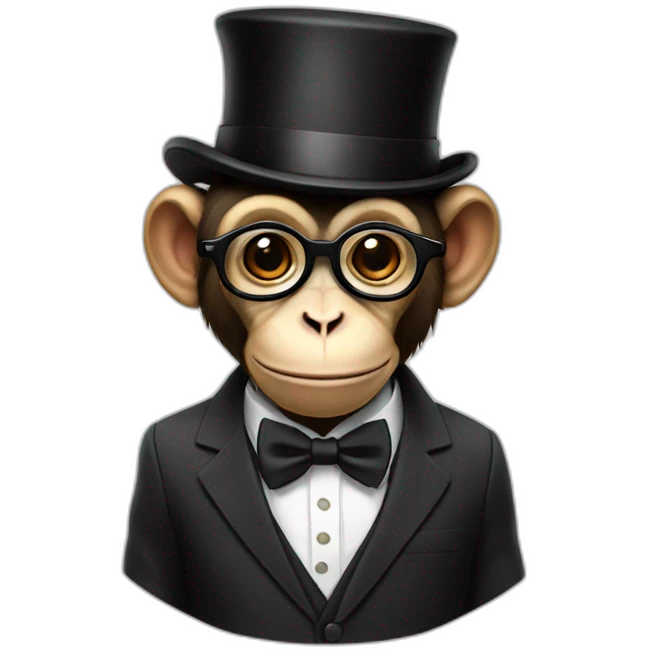 monkey wearing a suit with a top hat and with glasses emoji