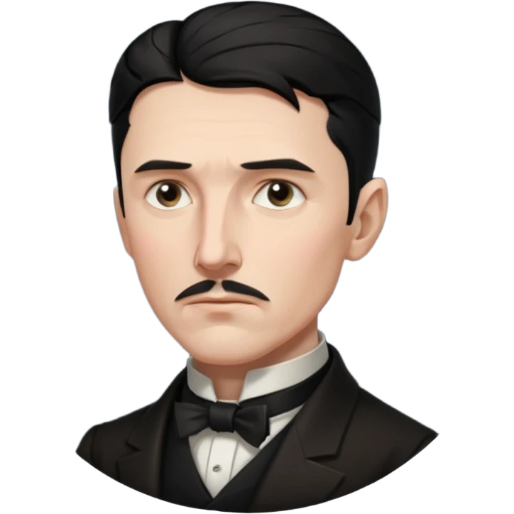 Nikolai Tesla,pensive, half body, blakc hair emoji