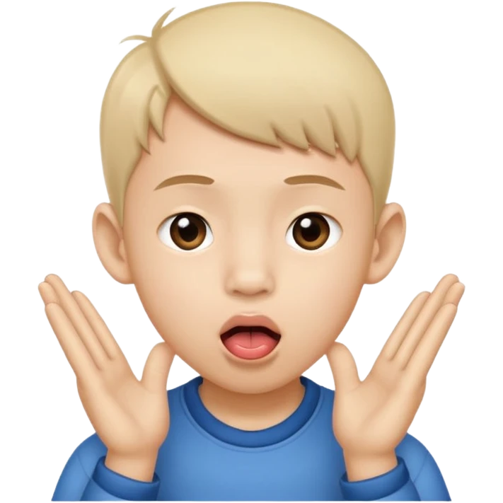 a boy with asian eyes holding his ears and with his tongue out emoji