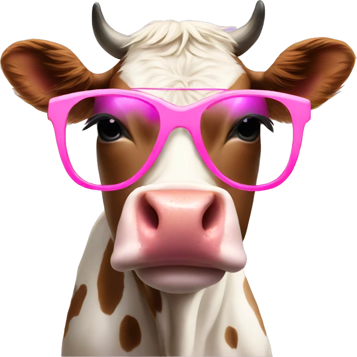 Cow wearing pink bow and pink sunglasses with lashes emoji