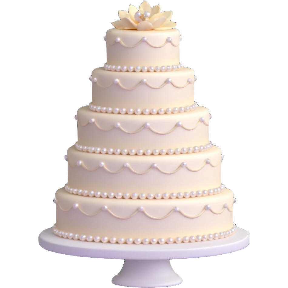 three-tier light pink wedding cake with pearl embellishments emoji