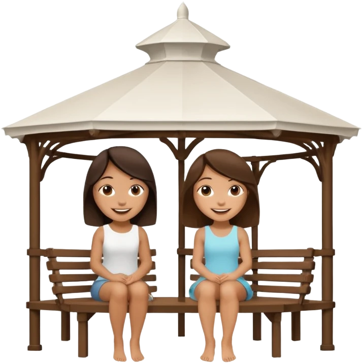 Two small brunette women sitting under a large white gazebo emoji