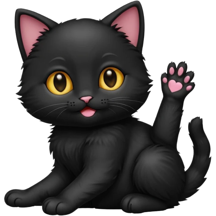 black kitten playing with raised paw, iPhone emoji style emoji