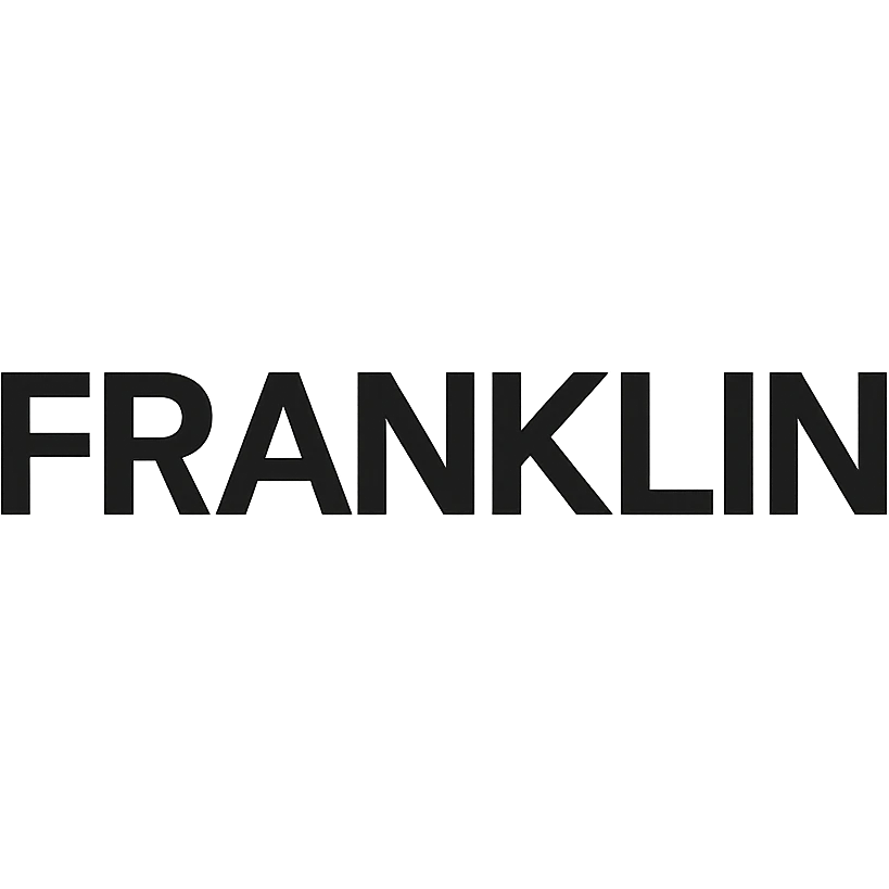 'FRANKLIN' word mark, uppercase, modern Helvetica-style, startup branding, black emoji
